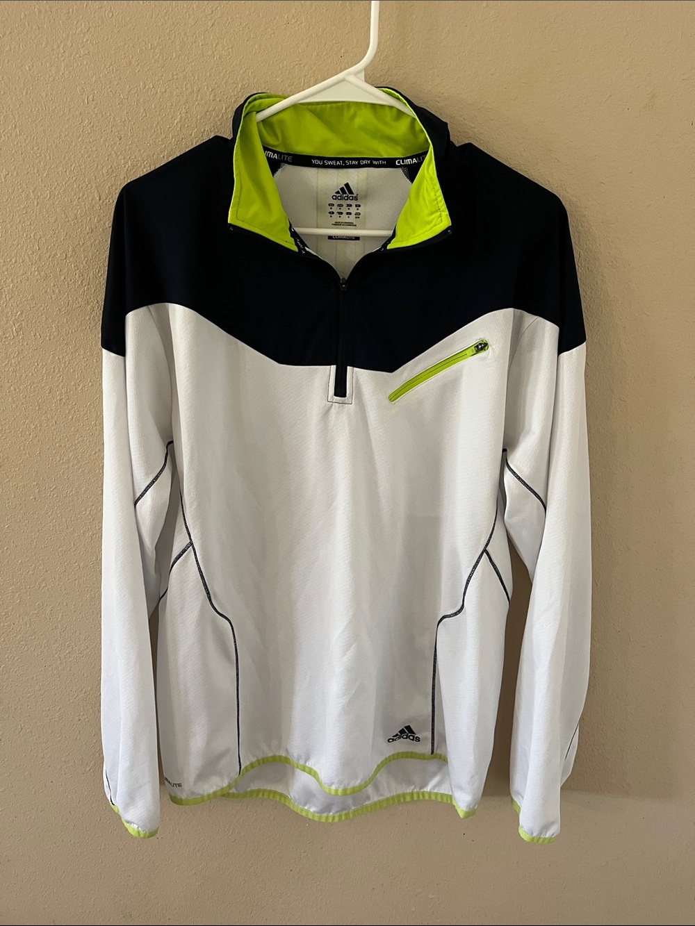 adidas Men’s White, Navy & Lime Performance Pullover Jacket